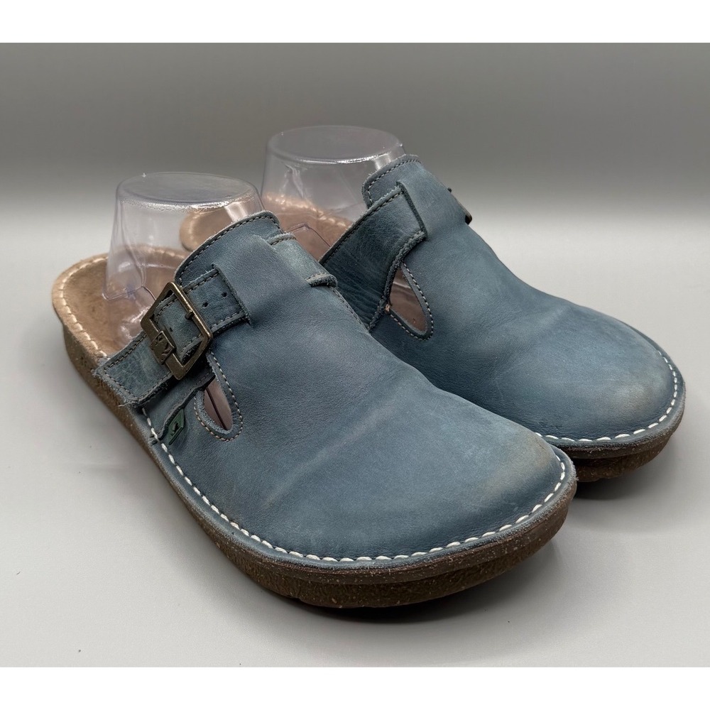 El Naturalista Recyclus Blue Leather Clogs Mules Size US 10 Adjustable Buckle